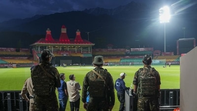 Security was beefed up before the IPL 2025 match between Punjab Kings and Delhi Capitals in Dharamsala (HT_PRINT) Security was beefed up before the IPL 2025 match between Punjab Kings and Delhi Capitals in Dharamsala (HT_PRINT)