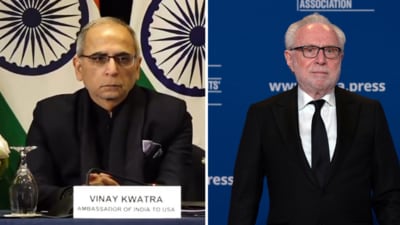 India's envoy to the US, Vinay Kwatra (L), appeared in a CNN interview with Wolf Blitzer (R) and Pamela Brown. India's envoy to the US, Vinay Kwatra (L), appeared in a CNN interview with Wolf Blitzer (R) and Pamela Brown.