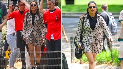 Priyanka Chopra rocks chic co-ord set at Nick Jonas' softball game. (Instagram/@jerryxmimi) Priyanka Chopra rocks chic co-ord set at Nick Jonas' softball game. (Instagram/@jerryxmimi)
