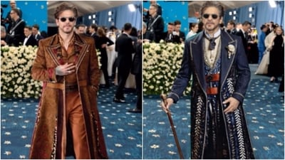 Utkarsh Upadhyay reimagined SRK’s Met Gala look by merging his designs with AI tools. (Instagram/@ikilled_chanel) Utkarsh Upadhyay reimagined SRK’s Met Gala look by merging his designs with AI tools. (Instagram/@ikilled_chanel)
