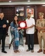 DGP Prashant Kumar with UPSC topper Shakti Dubey at the police headquarters in Lucknow on Saturday. (HT Photo)