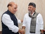 Karnataka deputy CM DK Shivakumar with Union Defence Minister Rajnath Singh Karnataka deputy CM DK Shivakumar with Union Defence Minister Rajnath Singh