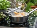 Deep frying involves submerging the food in hot oil, letting the high temperature cook the food quickly, creating a crispy layer outside while maintaining the softness inside. Deep frying involves submerging the food in hot oil, letting the high temperature cook the food quickly, creating a crispy layer outside while maintaining the softness inside.
