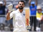 Virat Kohli's iconic celebration after reaching his century in Perth in 2018. Virat Kohli's iconic celebration after reaching his century in Perth in 2018.