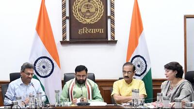 Haryana chief minister Nayab Singh Saini during a meeting regarding emergency response in Chandigarh on Saturday. (Sourced)