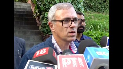 Jammu and Kashmir chief minister Omar Abdullah speaks to the mediain Jammu on Saturday. (PTI)