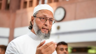 AIMIM chief Asaduddin Owaisi talks to the media as he leaves after attending an all-party meeting over Operation Sindoor, in New Delhi. (PTI FILE)