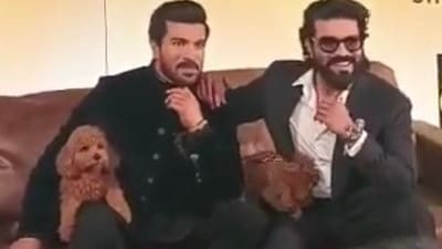 Ram Charan and his dog Rhyme have been immortalised by Madame Tussauds. Ram Charan and his dog Rhyme have been immortalised by Madame Tussauds.