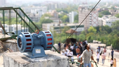 An air raid siren installed for testing on the terrace of a building is seen in New Delhi on May 9 (REUTERS)