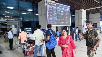 Central Industrial Security Forces (CISF) jawans at the Jai Prakash Narayan International Airport in Patna, Bihar, India, May, 9. 2025 (Santosh Kumar/ Hindustan Times)