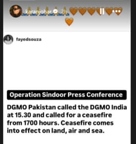 Karan Johar on India-Pakistan ceasefire agreement. Karan Johar on India-Pakistan ceasefire agreement.