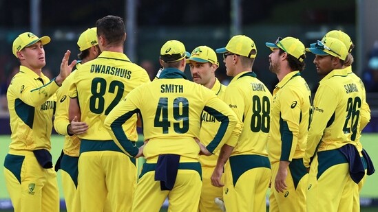 Australia's Ben Dwarshuis (3L) celebrates with teammates (AFP)