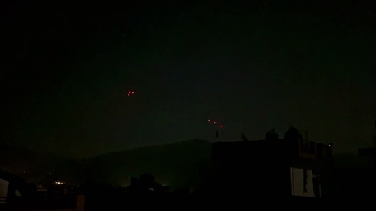 India's air defence system intercepts Pakistani drones amid blackout after India-Pakistan ceasefire announcement, in Udhampur, on Saturday. (ANI-X)