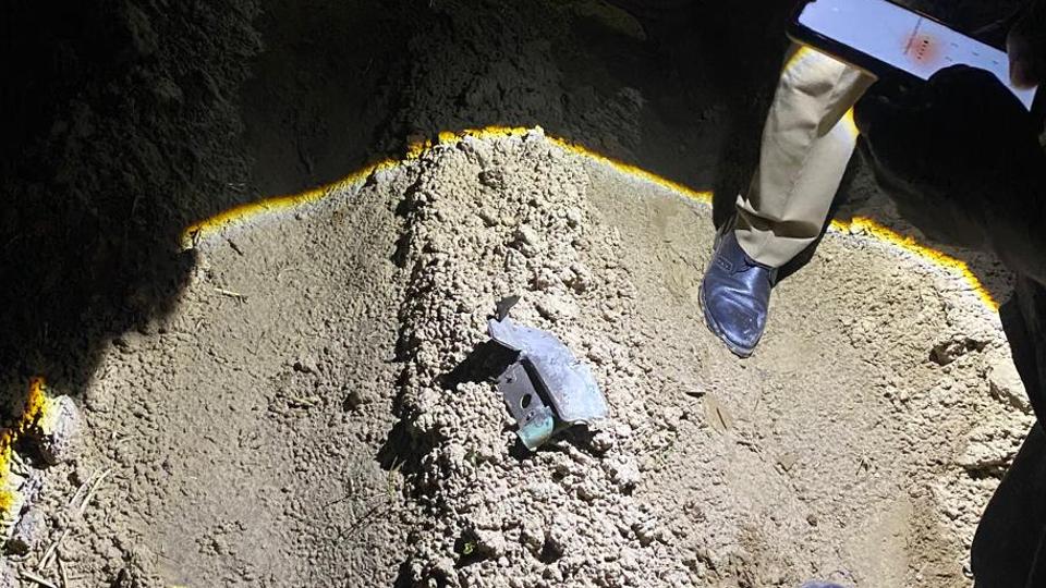 Debris of a projectile was found at Mal Singh Wala village near Budhlada town in Mansa district around 2am on Saturday. (Sanjeev Kumar/HT) Debris of a projectile was found at Mal Singh Wala village near Budhlada town in Mansa district around 2am on Saturday. (Sanjeev Kumar/HT)