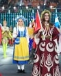 Miss India Nandini Gupta along with participants of 110 countries walk the ramp holding their national flags on Saturday. (HT photo)
