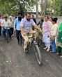 The mayor marked the occasion by riding a bicycle along the track himself. (HT Photo)