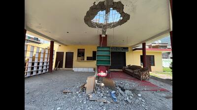 A damaged house in Poonch on Sunday. (Dar Ovais/HT) A damaged house in Poonch on Sunday. (Dar Ovais/HT)