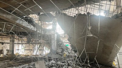 A general view of a damaged portion of a mosque, after it was hit by an Indian strike, in Muridke near Lahore. (REUTERS) A general view of a damaged portion of a mosque, after it was hit by an Indian strike, in Muridke near Lahore. (REUTERS)