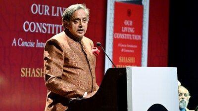Congress MP Shashi Tharoor was speaking at the launch of his book “Our Living Constitution” in New Delhi. (ANI)