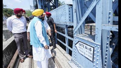 Chief minister Bhagwant Mann at the Nangal dam on Sunday. (PTI)