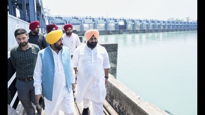 Chief minister Bhagwant Mann at the Nangal dam on Sunday. (PTI) Chief minister Bhagwant Mann at the Nangal dam on Sunday. (PTI)
