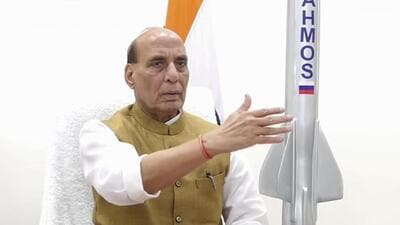 Defence minister Rajnath Singh virtually attends the inauguration of BrahMos Aerospace Integration and Testing Facility on Sunday. (PTI) Defence minister Rajnath Singh virtually attends the inauguration of BrahMos Aerospace Integration and Testing Facility on Sunday. (PTI)