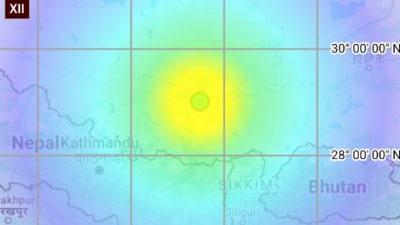 According to NCS, the earthquake hit at a depth of 10 kilometres with a latitude of 29.02 N and a longitude of 87.48 E. (NCS/X) According to NCS, the earthquake hit at a depth of 10 kilometres with a latitude of 29.02 N and a longitude of 87.48 E. (NCS/X)