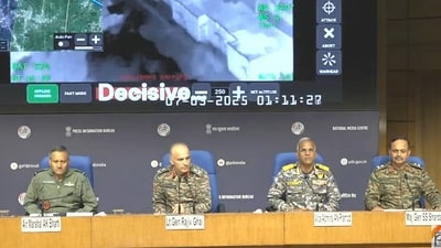 Three senior military officers at press briefing on Operation Sindoor on Sunday Three senior military officers at press briefing on Operation Sindoor on Sunday