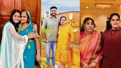Indian Hockey player Neha Goyal (L), Paralympian Yogesh Kathuniya (Centre) and Judoka Tulika Maan (R) pose with their mothers. Indian Hockey player Neha Goyal (L), Paralympian Yogesh Kathuniya (Centre) and Judoka Tulika Maan (R) pose with their mothers.