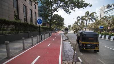 Mumbai, India - February 20, 2021: Cycle track made for people to ride their bicycles at BKC in Mumbai, India, on Saturday, February 20, 2021. (Photo by Pratik Chorge/Hindustan Times) (Pratik Chorge/HT PHOTO) Mumbai, India - February 20, 2021: Cycle track made for people to ride their bicycles at BKC in Mumbai, India, on Saturday, February 20, 2021. (Photo by Pratik Chorge/Hindustan Times) (Pratik Chorge/HT PHOTO)