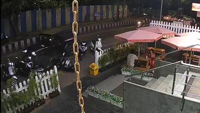 Thar SUV rammed into six parked two-wheelers near the Euphoria indoor game shop at Nimbalkar Chowk, Kothrud, before speeding from the scene on Saturday. (VIDEO GRAB) Thar SUV rammed into six parked two-wheelers near the Euphoria indoor game shop at Nimbalkar Chowk, Kothrud, before speeding from the scene on Saturday. (VIDEO GRAB)