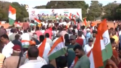 Union Minister Shobha Karandlaje and Leader of Opposition in the Karnataka Legislative Council Chalavadi Narayanaswamy led the march. (X/ANI)