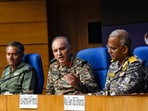 Air Marshal AK Bharti, DGMO Lieutenant General Rajiv Ghai and Vice Admiral AN Pramod during the press conference on Operation Sindoor, in New Delhi. Air Marshal AK Bharti, DGMO Lieutenant General Rajiv Ghai and Vice Admiral AN Pramod during the press conference on Operation Sindoor, in New Delhi.
