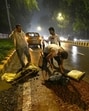 New Delhi, India - July 8, 2023: Pothole on Sardar Patel marg in New Delhi, India, on Saturday, July 8, 2023. (Photo by Sanchit Khanna/ Hindustan Times)