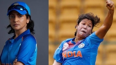 Anushka Sharma in a still from the film Chakda Express, (right) cricketer Jhulan Devi (Internet) Anushka Sharma in a still from the film Chakda Express, (right) cricketer Jhulan Devi (Internet)