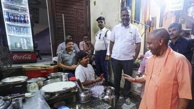 Chief minister Yogi Adityanath during a visit to Varanasi on Monday. (PTI PHOTO) Chief minister Yogi Adityanath during a visit to Varanasi on Monday. (PTI PHOTO)