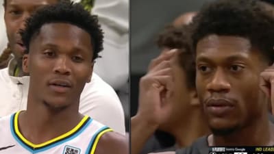 De'Andre Hunter taunts Bennedict Mathurin after the latter's ejection De'Andre Hunter taunts Bennedict Mathurin after the latter's ejection