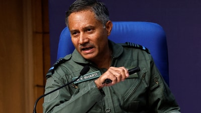 Air Marshal AK Bharti speaks during a press briefing at the National Media Centre in New Delhi, (Reuters)