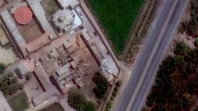 This satellite image provided by Maxar Technologies shows airstrikes damage at Jamia Masjid Subhan Allah mosque in Pakistan. (AP) This satellite image provided by Maxar Technologies shows airstrikes damage at Jamia Masjid Subhan Allah mosque in Pakistan. (AP)