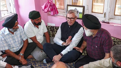 Jammu and Kashmir chief minister Omar Abdullah meets the family of Amrik Singh, who died in Pakistan shelling, in Poonch on Monday. (ANI) Jammu and Kashmir chief minister Omar Abdullah meets the family of Amrik Singh, who died in Pakistan shelling, in Poonch on Monday. (ANI)