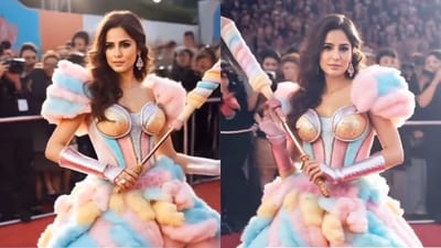 Katrina Kaif looks adorable in a multi-colored princess gown in the AI image. The stick in her hand had fans calling her a fairy. Katrina Kaif looks adorable in a multi-colored princess gown in the AI image. The stick in her hand had fans calling her a fairy. 