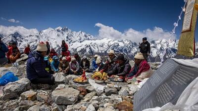 Locals of Langtang, Nepal, and glaciologists from four glaciated countries in the Hindu Kush Himalayas (HKH) gathered to mark the accelerating disappearance of Nepal’s Yala Glacier in Langtang, Nepal, on Monday. (Credit: ICIMOD) Locals of Langtang, Nepal, and glaciologists from four glaciated countries in the Hindu Kush Himalayas (HKH) gathered to mark the accelerating disappearance of Nepal’s Yala Glacier in Langtang, Nepal, on Monday. (Credit: ICIMOD)