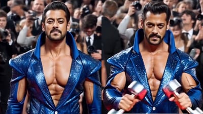 Even AI couldn't imagine Salman Khan not flaunting his abs at the red carpet. However, the dumbells in his hands left fans in split. Even AI couldn't imagine Salman Khan not flaunting his abs at the red carpet. However, the dumbells in his hands left fans in split. 