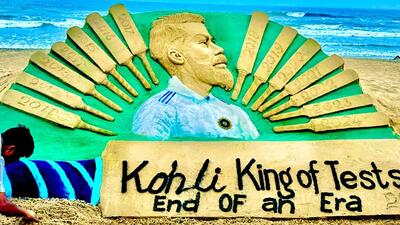 Sand artist Sudarsan Pattnaik creates a sand art on cricketer Virat Kohli as he announces his retirement from Test cricket. (ANI)
