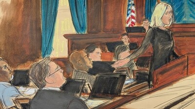Assistant US Attorney Emily Johnson, right, gestures to Sean Diddy Combs, far left, while giving her opening statement the first day of trial at Manhattan federal court, Monday, May 12, 2025, in New York. (Elizabeth Williams via AP) (AP) Assistant US Attorney Emily Johnson, right, gestures to Sean Diddy Combs, far left, while giving her opening statement the first day of trial at Manhattan federal court, Monday, May 12, 2025, in New York. (Elizabeth Williams via AP) (AP)