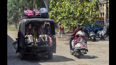 Students return home from school after normal activities resumed following a bilateral understanding between India and Pakistan, in Jalandhar on Monday. (PTI) Students return home from school after normal activities resumed following a bilateral understanding between India and Pakistan, in Jalandhar on Monday. (PTI)