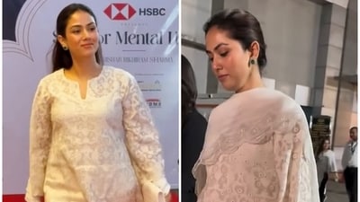 Mira Rajput dazzles in an off-white Chanderi silk kurta set. Mira Rajput dazzles in an off-white Chanderi silk kurta set.