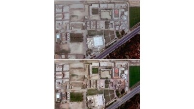 This combination of pictures created on May 8, 2025 using handout satellite images shows the Jamia Masjid Subhan Allah compound on May 2, 2025 (top), and on May 7, 2025 (bottom) after an Indian strike on the outskirts of Bahawalpur in Pakistan's Punjab. (MAXAR/AFP) This combination of pictures created on May 8, 2025 using handout satellite images shows the Jamia Masjid Subhan Allah compound on May 2, 2025 (top), and on May 7, 2025 (bottom) after an Indian strike on the outskirts of Bahawalpur in Pakistan's Punjab. (MAXAR/AFP)