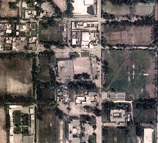 A satellite image shows Markaz Taiba following airstrikes in Muridke, Pakistan, May 7, 2025. (via REUTERS)