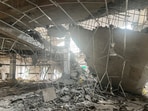 A general view of a damaged portion of a structure, after it was hit by an Indian strike, in Muridke near Lahore. A general view of a damaged portion of a structure, after it was hit by an Indian strike, in Muridke near Lahore.